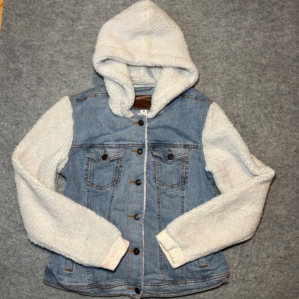 Maurices Women M Denim Jacket Casual Long Sleeve Blue White - Picture 1 of 8